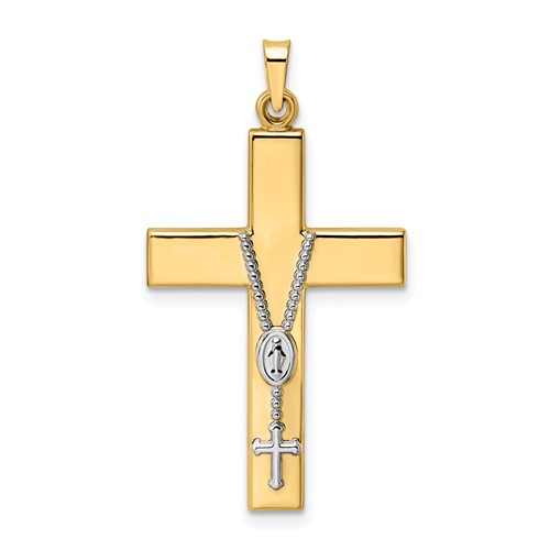 14k Two-tone Gold Hollow Rosary Cross Pendant 1.25in