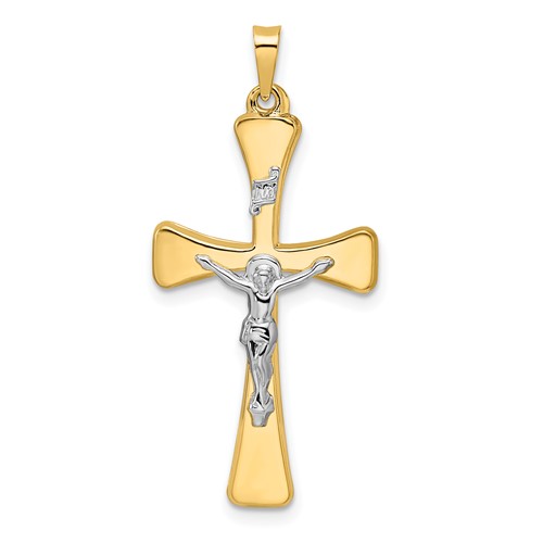14k Two-tone Gold Hollow Tapered Crucifix 1.25in