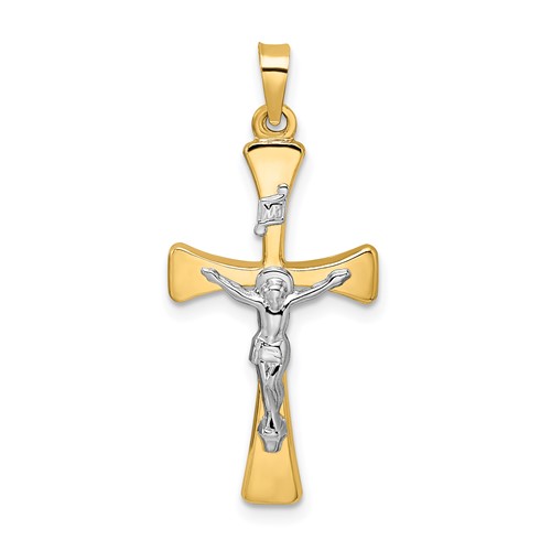 14k Two-tone Gold Hollow Tapered Crucifix 1in