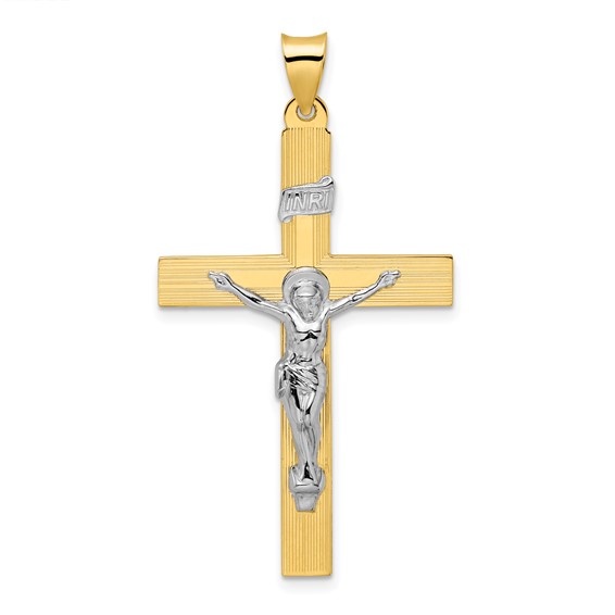 14k Two-tone Gold Lined INRI Crucifix Pendant 1.6in