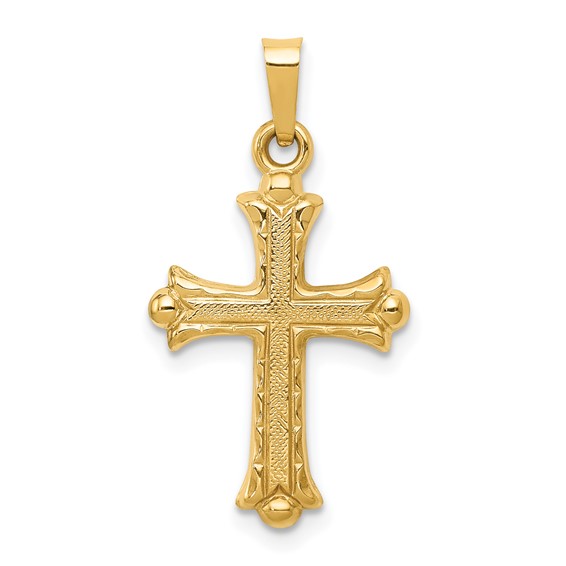 14kt Gold 3/4in Hollow Fleur de lis Cross Pendant