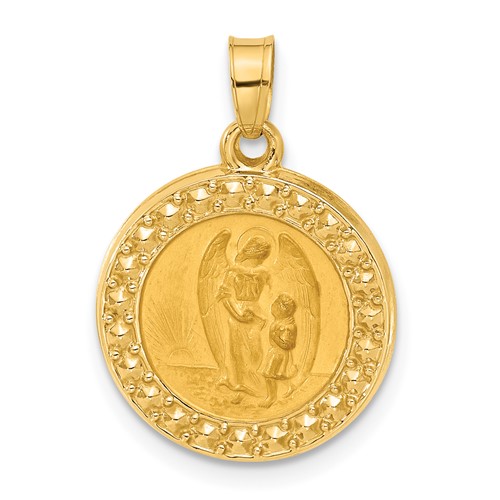 14k Yelllow Gold Round Guardian Angel Medal 5/8in