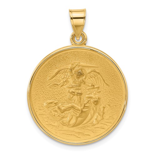 14k Yellow Gold 1in Round St. Michael Slays The Dragon Medal