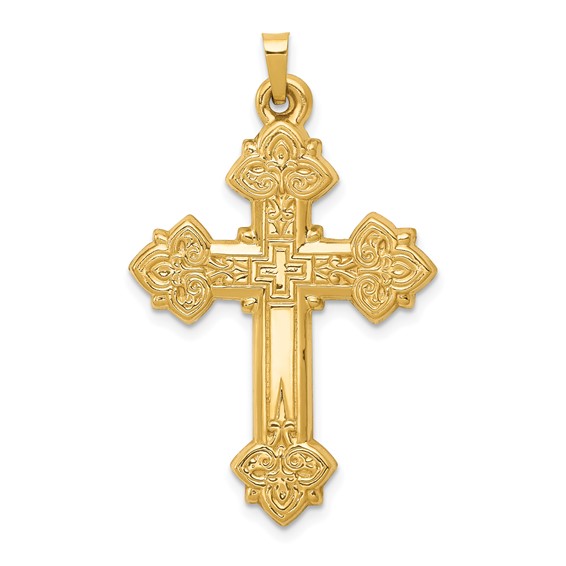 14kt Yellow Gold 1 1/4in Hollow Budded Cross Pendant