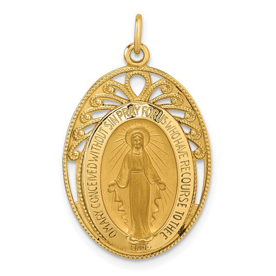 14k Yellow Gold Miraculous Medal in Oval Frame 1in