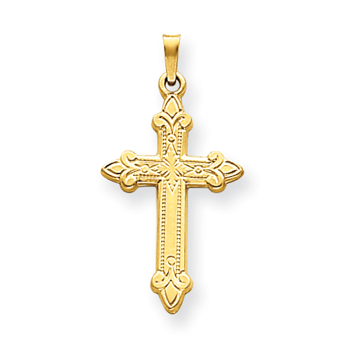 14kt Yellow Gold 1in Hollow Fleur de lis Cross