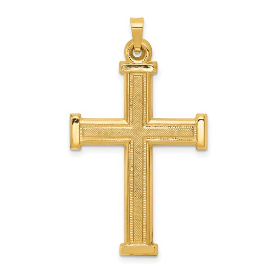 14k Yellow Gold 1 1/4in Hollow Latin Cross Pendant