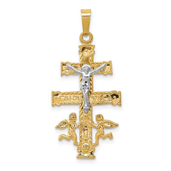 14k Two-tone Gold Cara Vaca Crucifix Pendant 1in