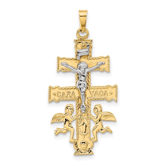 14kt Two-tone Gold 1 3/16in Cara Vaca Crucifix Pendant