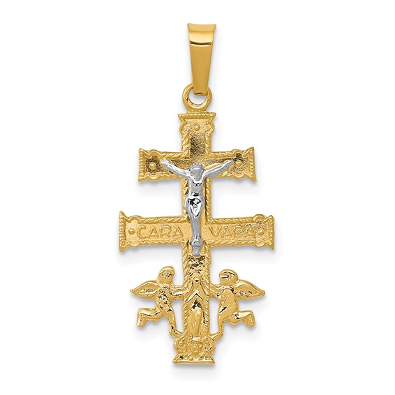 14k Two-tone Gold Cara Vaca Crucifix Pendant 3/4in
