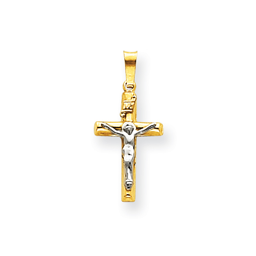 14kt Two-tone Gold 11/16in INRI Hollow Crucifix Pendant