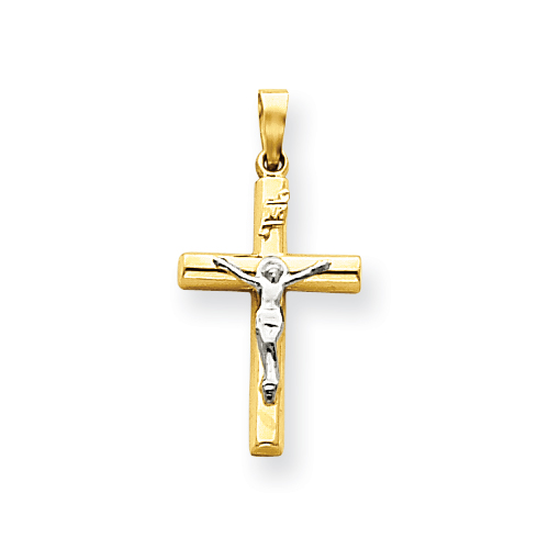 14kt Two-tone Gold 13/16in Hollow INRI Crucifix