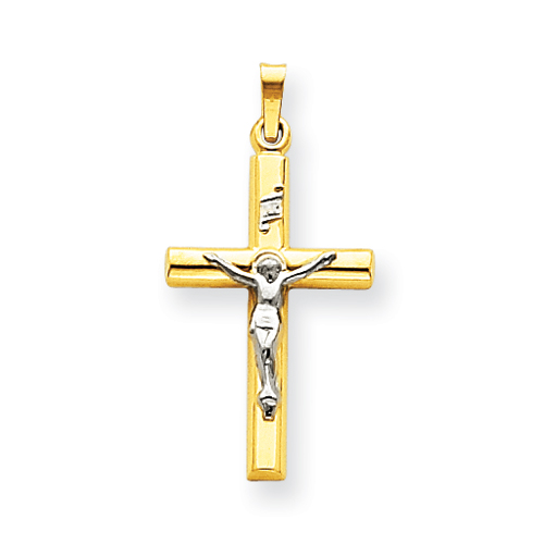 14k Two-tone Gold 1in INRI Hollow Crucifix with Flat Back