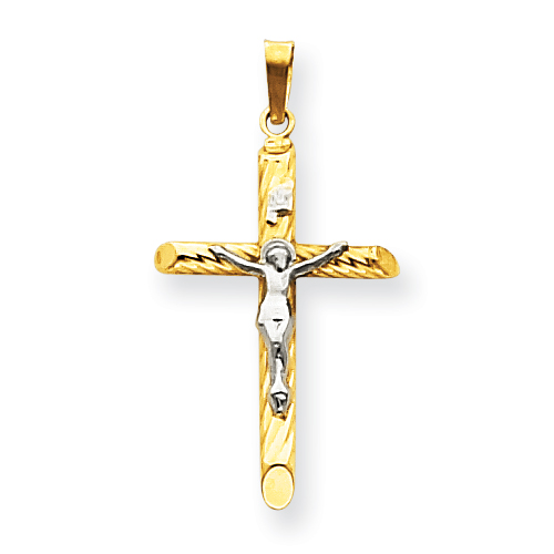 14kt Two-tone 1 1/8in INRI Hollow Crucifix Pendant