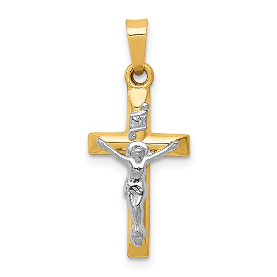 14k Two-tone Gold 3/4in INRI Hollow Crucifix Pendant