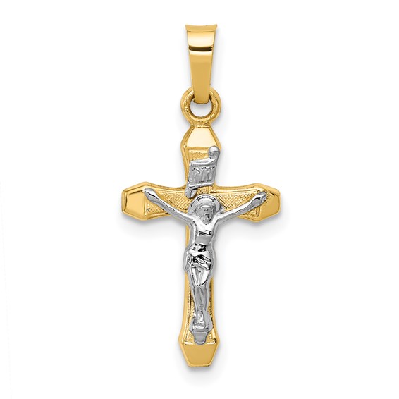 14k Two-tone Gold INRI Hollow Tapered Crucifix Pendant 3/4in XR314
