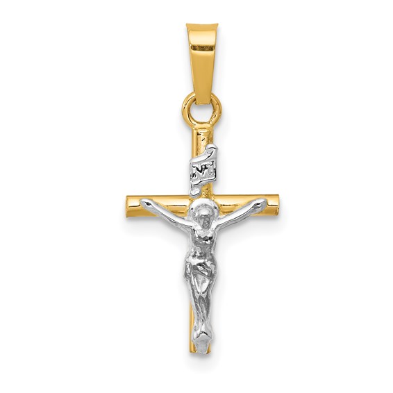 14k Two-tone Gold 5/8in INRI Hollow Crucifix Pendant