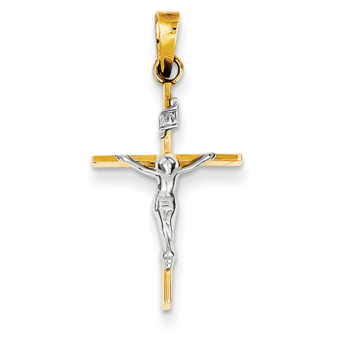 14k Two-tone Gold Hollow Stick INRI Crucifix 7/8in
