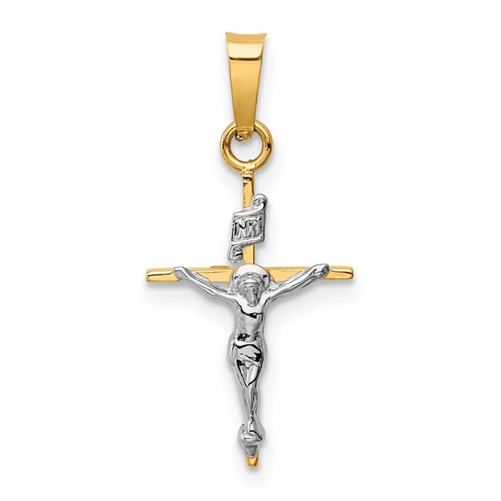 14kt Two-tone Gold INRI Hollow Stick Crucifix 5/8in