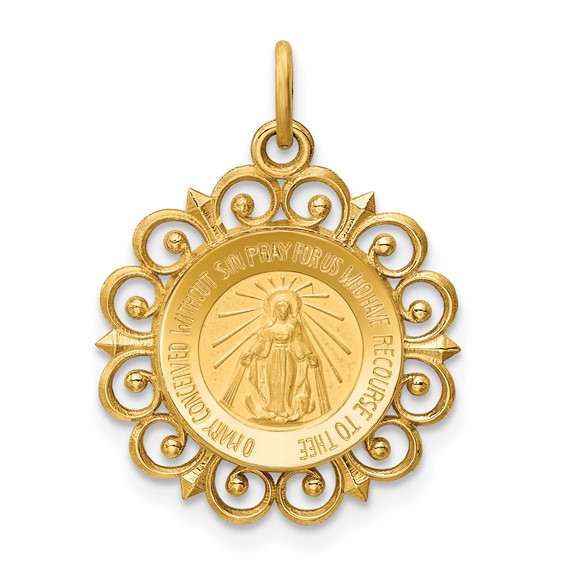 14k Yellow Gold 3/4in Miraculous Medal Charm
