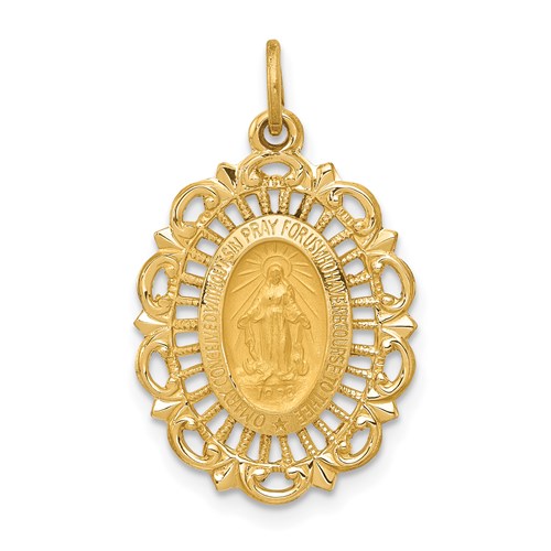 14kt Yellow Gold 7/8in Ornate Miraculous Medal Charm