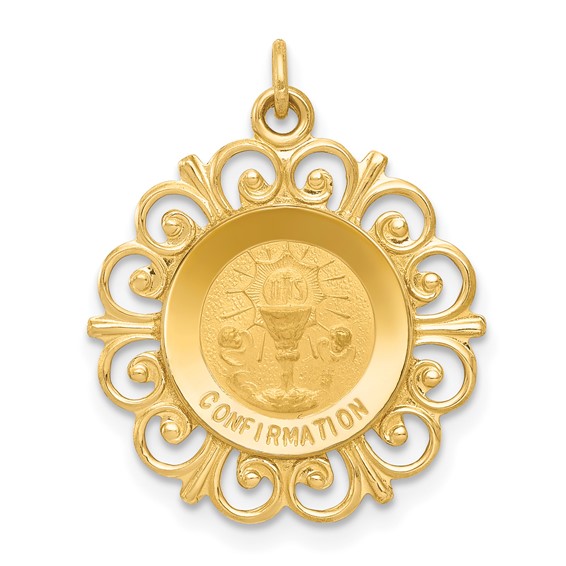 14k Yellow Gold 3/4in Confirmation Medal Charm