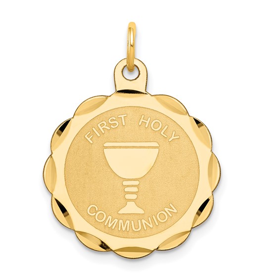 14kt Yellow Gold 3/4in First Holy Communion Disc Charm