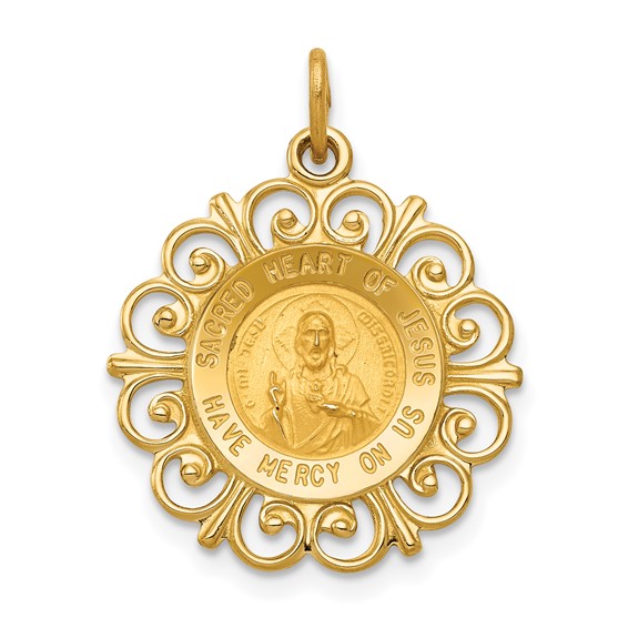 14kt Yellow Gold 3/4in Fancy Sacred Heart of Jesus Medal
