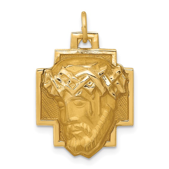 14k Yellow Gold Jesus Pendant with Crown of Thorns 3/4in
