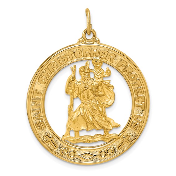 14k Yellow Gold 1 1/8in Saint Christopher Medal Pendant