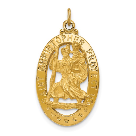 14kt Yellow Gold 7/8in Saint Christopher Oval Medal Pendant