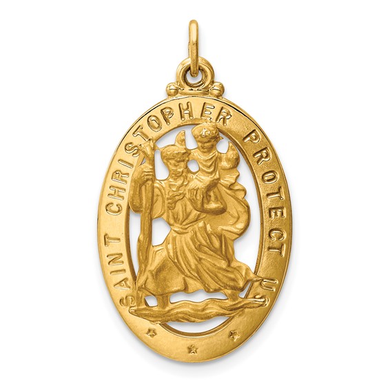 14k Gold 1in Oval Saint Christopher Cut-Out Pendant