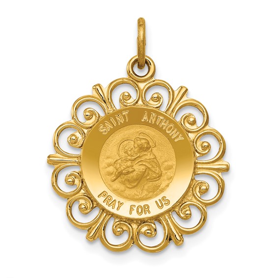 14k Yellow Gold 3/4in Fancy Saint Anthony Medal Charm