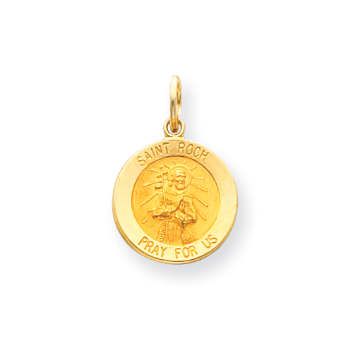 14k Yellow Gold Saint Roch Medal Charm 9/16in