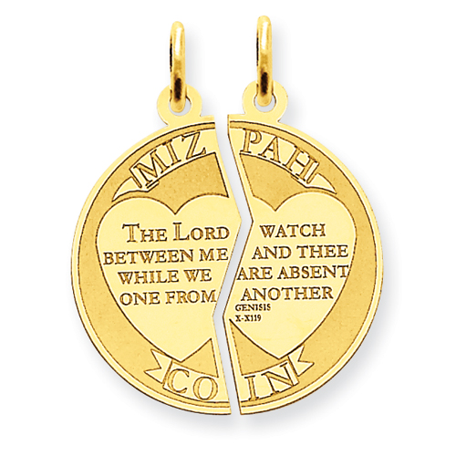14kt Yellow Gold 3/4in Mizpah Charm