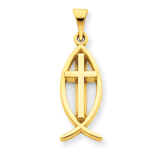 14kt Yellow Gold 3/4in Ichthus Fish Pendant
