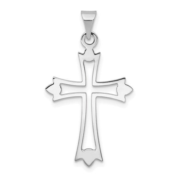 14kt White Gold 7/8in Budded Outline Cross Pendant