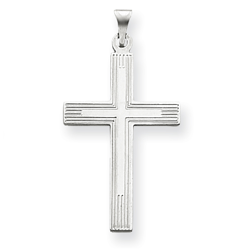 14k White Cross Pendant with Lined Surface 1 1/8in