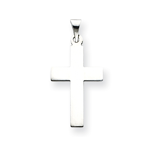 14k White Gold Flat Smooth Cross Pendant 7/8in