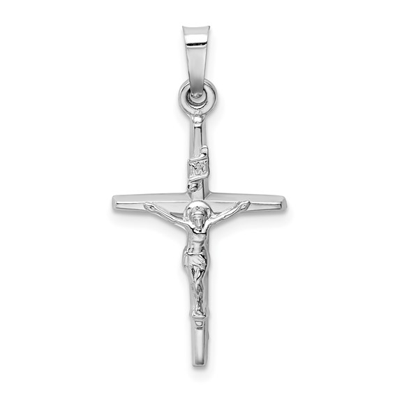 14kt White Gold 7/8in INRI Crucifix Pendant