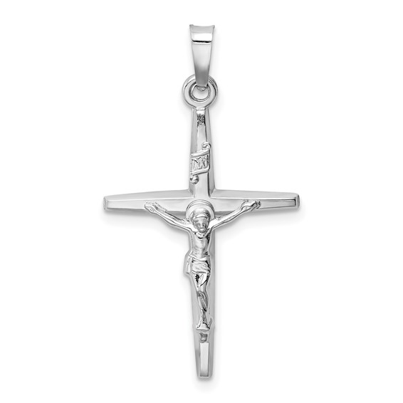 14kt White Gold 1in Slender INRI Crucifix Pendant