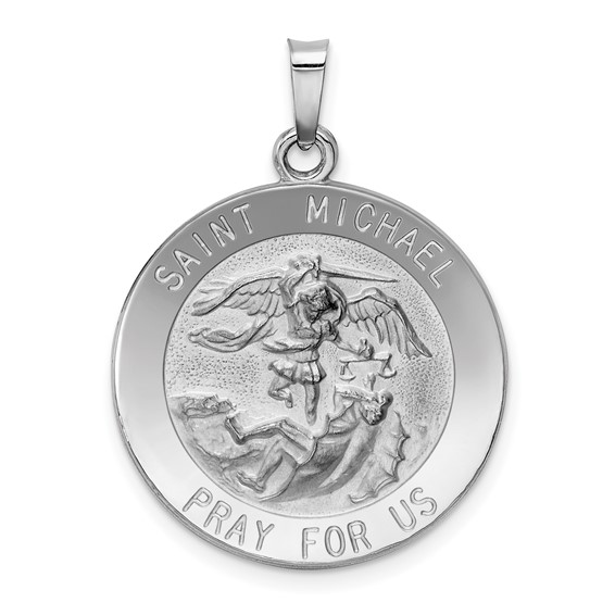 14k White Gold 7/8in Saint Michael Medal Pendant XR511 Joy Jewelers
