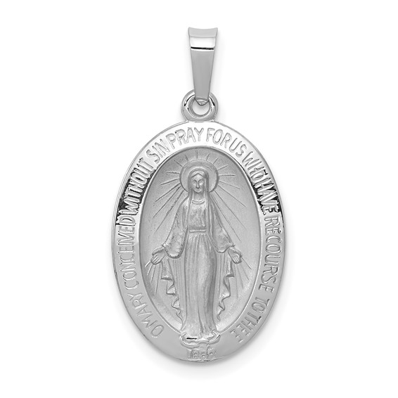 14kt White Gold 3/4in Oval Miraculous Medal