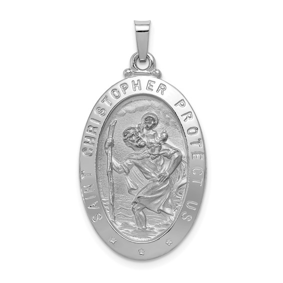 14k White Gold 1in Oval Saint Christopher Medal Pendant