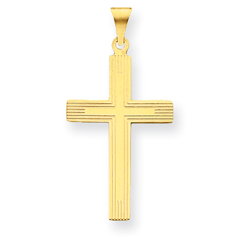 14kt Yellow Gold 1 1/8in Cross Pendant with Lines