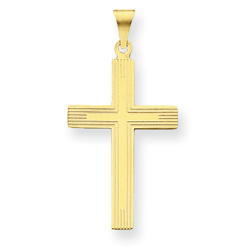 14k Yellow Gold 1 1/2in Cross Pendant with Lines