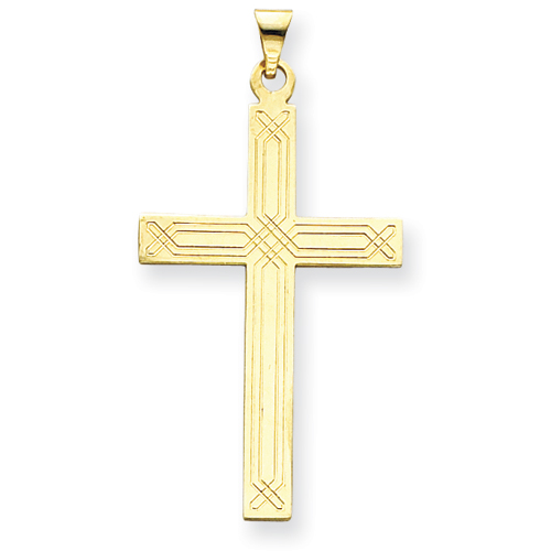 14k Yellow Gold Cross Pendant with Intersecting Lines 1.5in