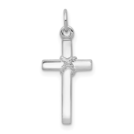 14k White Gold Wrapped Cross Charm 5/8in