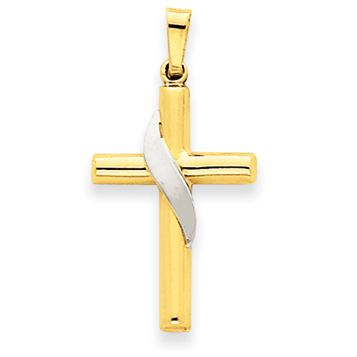 14k Two-tone Gold 3/4in Hollow Methodist Cross Pendant