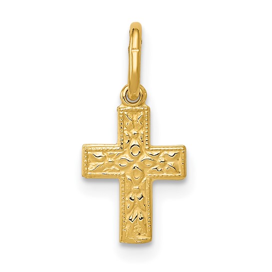 14kt Yellow Gold 3/8in Fancy Beaded Cross Charm